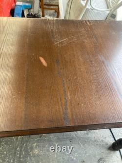 Vintage Retro Brown Wooden Rectangular Extending Kitchen Dining Table