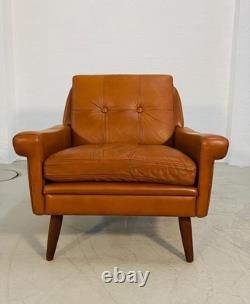 Vintage Retro Danish Mid-century Svend Skipper Cognac Leather Club Chair
