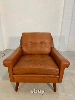 Vintage Retro Danish Mid-century Svend Skipper Cognac Leather Club Chair