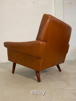 Vintage Retro Danish Mid-century Svend Skipper Cognac Leather Club Chair