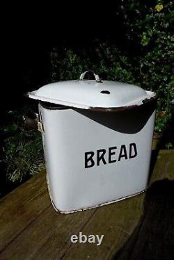 Vintage Retro Enamel Bread Bin White with Black Letters Kitchen Display