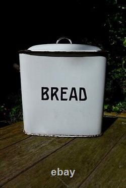 Vintage Retro Enamel Bread Bin White with Black Letters Kitchen Display