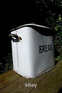 Vintage Retro Enamel Bread Bin White with Black Letters Kitchen Display