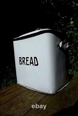 Vintage Retro Enamel Bread Bin White with Black Letters Kitchen Display