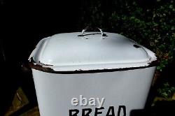 Vintage Retro Enamel Bread Bin White with Black Letters Kitchen Display