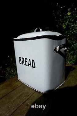 Vintage Retro Enamel Bread Bin White with Black Letters Kitchen Display