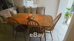 Vintage Retro Ercol Plank Extending Dining Table and Six Chairs