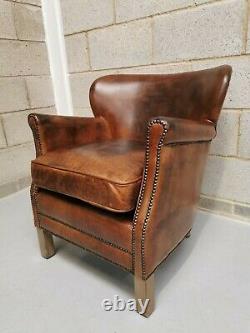 Vintage Retro Genuine Brazilian Cognac Leather Gentleman's Club Armchair