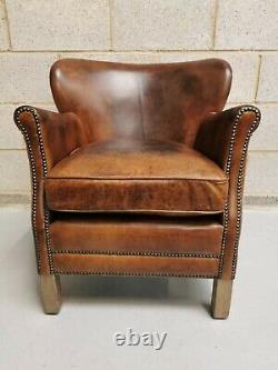Vintage Retro Genuine Brazilian Cognac Leather Gentleman's Club Armchair