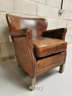 Vintage Retro Genuine Brazilian Cognac Leather Gentleman's Club Armchair