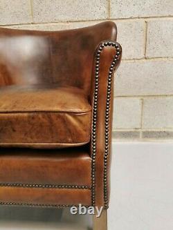 Vintage Retro Genuine Brazilian Cognac Leather Gentleman's Club Armchair