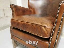 Vintage Retro Genuine Brazilian Cognac Leather Gentleman's Club Armchair