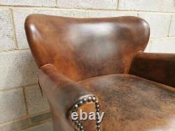 Vintage Retro Genuine Brazilian Cognac Leather Gentleman's Club Armchair