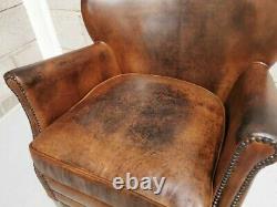 Vintage Retro Genuine Brazilian Cognac Leather Gentleman's Club Armchair