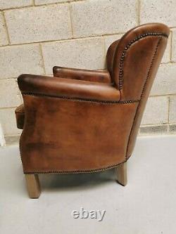 Vintage Retro Genuine Brazilian Cognac Leather Gentleman's Club Armchair