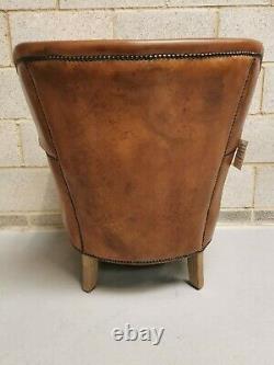 Vintage Retro Genuine Brazilian Cognac Leather Gentleman's Club Armchair