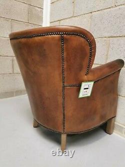 Vintage Retro Genuine Brazilian Cognac Leather Gentleman's Club Armchair