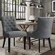 Vintage Retro Grey Dining Chairs Upholstered Kitchen Dining Room Solid Wood Legs