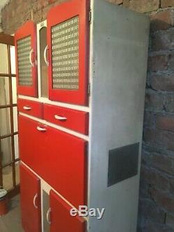 Vintage Retro Hollins of London 1950s red freestanding kitchen cupboard