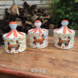 Vintage Retro Italian Pottery Circus Tent Kitchen Storage Jars Tea Sugar & Salt