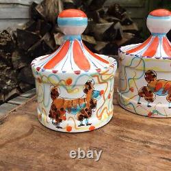 Vintage Retro Italian Pottery Circus Tent Kitchen Storage Jars Tea Sugar & Salt