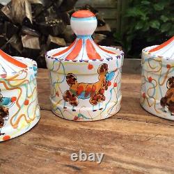 Vintage Retro Italian Pottery Circus Tent Kitchen Storage Jars Tea Sugar & Salt