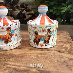 Vintage Retro Italian Pottery Circus Tent Kitchen Storage Jars Tea Sugar & Salt