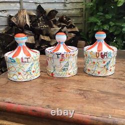 Vintage Retro Italian Pottery Circus Tent Kitchen Storage Jars Tea Sugar & Salt