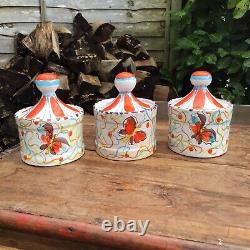 Vintage Retro Italian Pottery Circus Tent Kitchen Storage Jars Tea Sugar & Salt