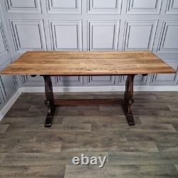 Vintage Retro Jaycee Solid Oak Refectory Trestle Dining Table Large Wooden