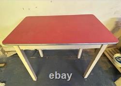 Vintage Retro MID Century Formica Dining Kitchen Table Red Melamine Wooden Wood