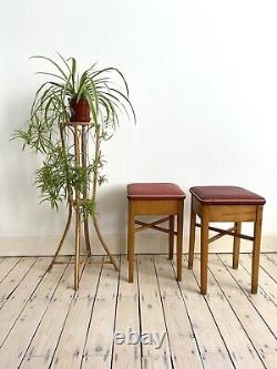 Vintage Retro Mid Century 50s Vinyl Red Kitchen Wooden Stools Chairs Storage Lid