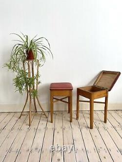 Vintage Retro Mid Century 50s Vinyl Red Kitchen Wooden Stools Chairs Storage Lid