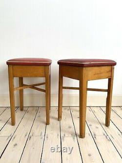 Vintage Retro Mid Century 50s Vinyl Red Kitchen Wooden Stools Chairs Storage Lid