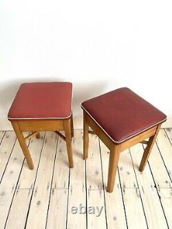 Vintage Retro Mid Century 50s Vinyl Red Kitchen Wooden Stools Chairs Storage Lid