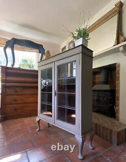 Vintage Retro Mid Century Glazed Grey Painted Display Drinks China Cabinet