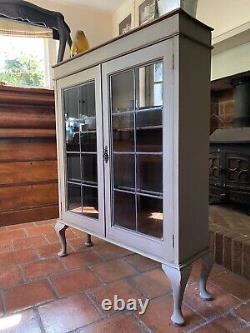 Vintage Retro Mid Century Glazed Grey Painted Display Drinks China Cabinet