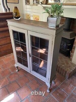 Vintage Retro Mid Century Glazed Grey Painted Display Drinks China Cabinet