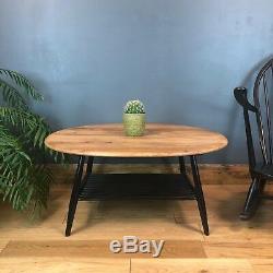 Vintage Retro Mid Century Oval Ercol Coffee Table Black Refurbished Elm