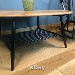 Vintage Retro Mid Century Oval Ercol Coffee Table Black Refurbished Elm