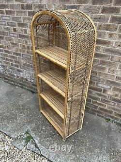 Vintage Retro Rattan Shelves Cane Wicker Bookcase Boho Tiki Shelf Bamboo