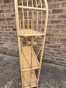 Vintage Retro Rattan Shelves Cane Wicker Bookcase Boho Tiki Shelf Bamboo