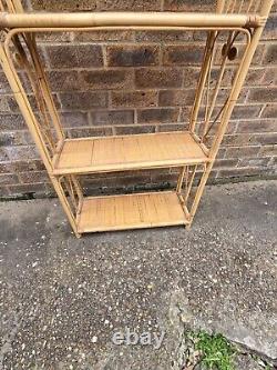 Vintage Retro Rattan Shelves Cane Wicker Bookcase Boho Tiki Shelf Bamboo