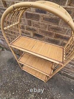 Vintage Retro Rattan Shelves Cane Wicker Bookcase Boho Tiki Shelf Bamboo