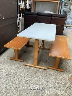 Vintage Retro Refectory Dining Table & 2 Benches