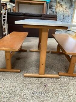 Vintage Retro Refectory Dining Table & 2 Benches