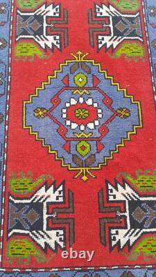 Vintage Retro Runner Rug, Medium Kitchen Decor Rug, Foot Decor Rug Turkish Rug
