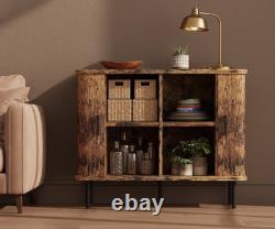 Vintage Retro Sideboard Wooden Side Cabinet Slatted Tambour Storage Cupboard UK