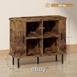 Vintage Retro Sideboard Wooden Side Cabinet Slatted Tambour Storage Cupboard UK