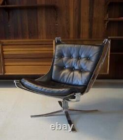 Vintage Retro Sigurd Resell Leather & Chromed Falcon Chair